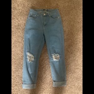 Distressed high rise mom jeans